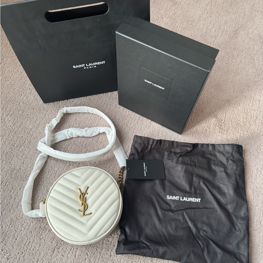 Saint Laurent White Chevron Quilted Crossbody Bag
